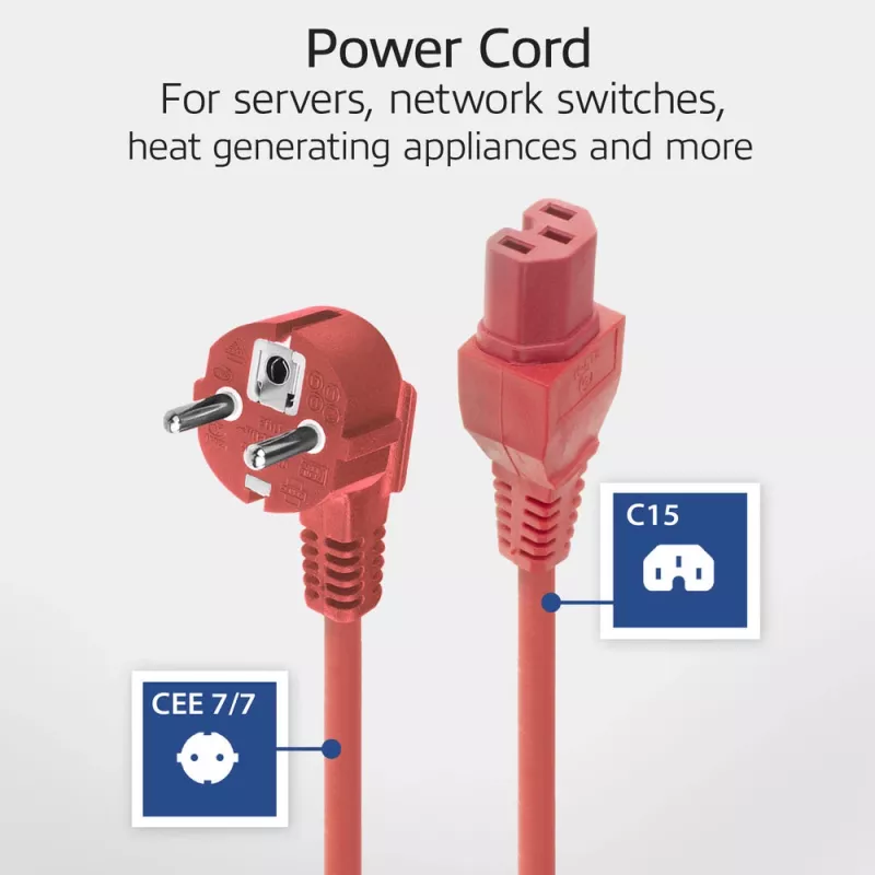 ACT cavo di alimentazione connettore principale CEE 7/7 (angolare) – C15 rosso 1,5 m