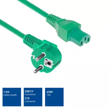 ACT Powercord cavo di alimentazione connettore CEE 7/7 (angolare) - C15 verde 1,5 m