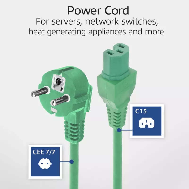 ACT Powercord cavo di alimentazione connettore CEE 7/7 (angolare) - C15 verde 1,5 m