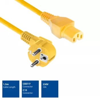 ACT cavo di alimentazione connettore CEE 7/7 (angolare) - C15 giallo 1,5 m