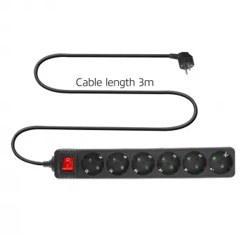 ACT ciabatta con interruttore illuminato, 6 prese, 3 m, nero