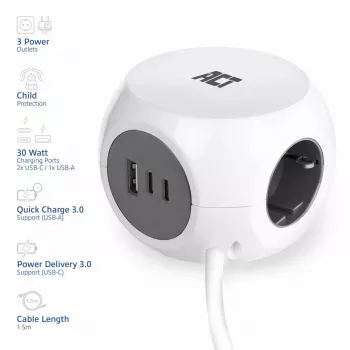 ACT AC2420 prolunga elettrica 1,5 m 3 prese AC per interni bianco