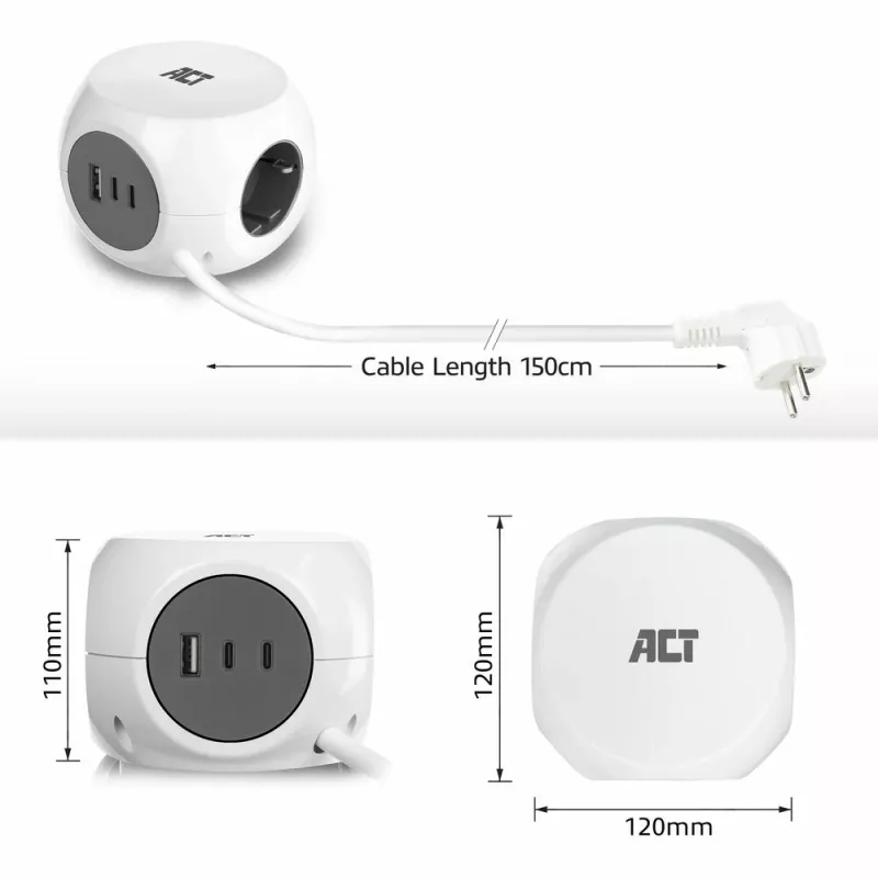 ACT AC2420 prolunga elettrica 1,5 m 3 prese AC per interni bianco