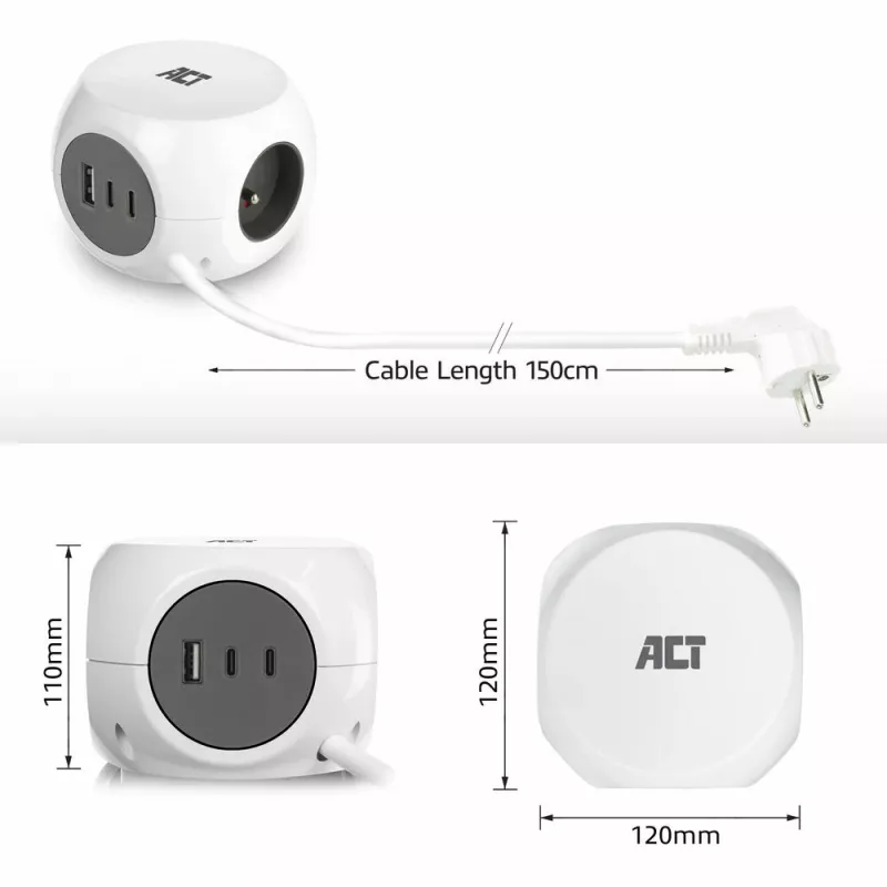 ACT AC2425 prolunga elettrica 1,5 m 3 prese AC per interni bianco