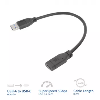 Adattatore USB ACT AC7460 connettore maschio USB-A su connettore femmina USB-C a 24 poli, 20 cm, 5 Gbit/s