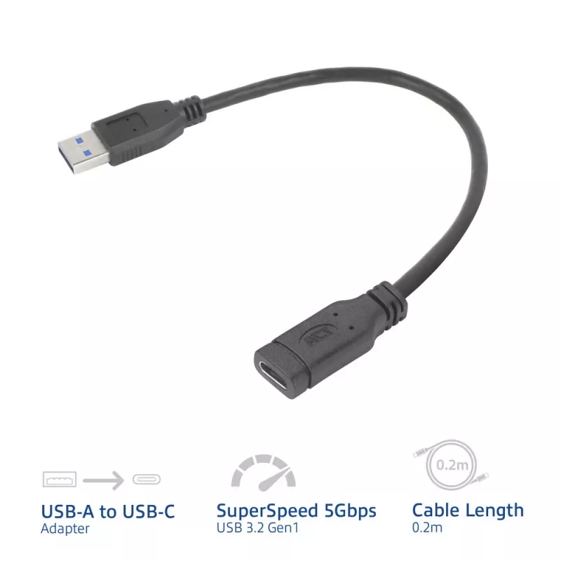 Adattatore USB ACT AC7460 connettore maschio USB-A su connettore femmina USB-C a 24 poli, 20 cm, 5 Gbit/s