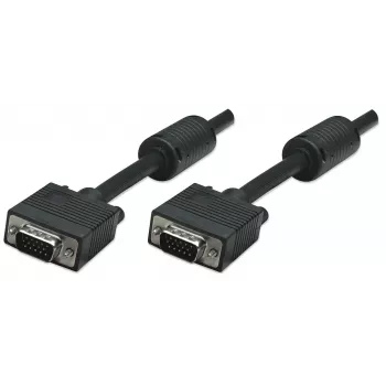 Manhattan Cavo monitor VGA (con nuclei in ferrite), 15 m, nero, connettore maschio su connettore maschio, HD15, cavo con specifica SVGA superiore (pienamente compatibile), schermatura con nuclei in ferrite aiuta a minimizzare le interferenze EMI per una migliore trasmissione video, garanzia a vita