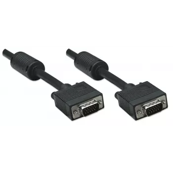 Manhattan Cavo monitor VGA (con nuclei in ferrite), 15 m, nero, connettore maschio su connettore maschio, HD15, cavo con specifica SVGA superiore (pienamente compatibile), schermatura con nuclei in ferrite aiuta a minimizzare le interferenze EMI per una migliore trasmissione video, garanzia a vita