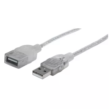 Manhattan Cavo di prolunga USB-A a USB-A, 1,8 m, connettore maschio su connettore femmina, 480 Mbit/s (USB 2.0), Hi-Speed USB, argento traslucido, garanzia a vita