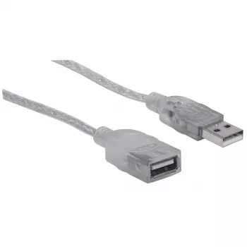 Manhattan Cavo di prolunga USB-A a USB-A, 1,8 m, connettore maschio su connettore femmina, 480 Mbit/s (USB 2.0), Hi-Speed USB, argento traslucido, garanzia a vita