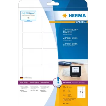 Etichette HERMA ZIP diskettes A4 59x50 mm carta bianca opaca 375 pz.