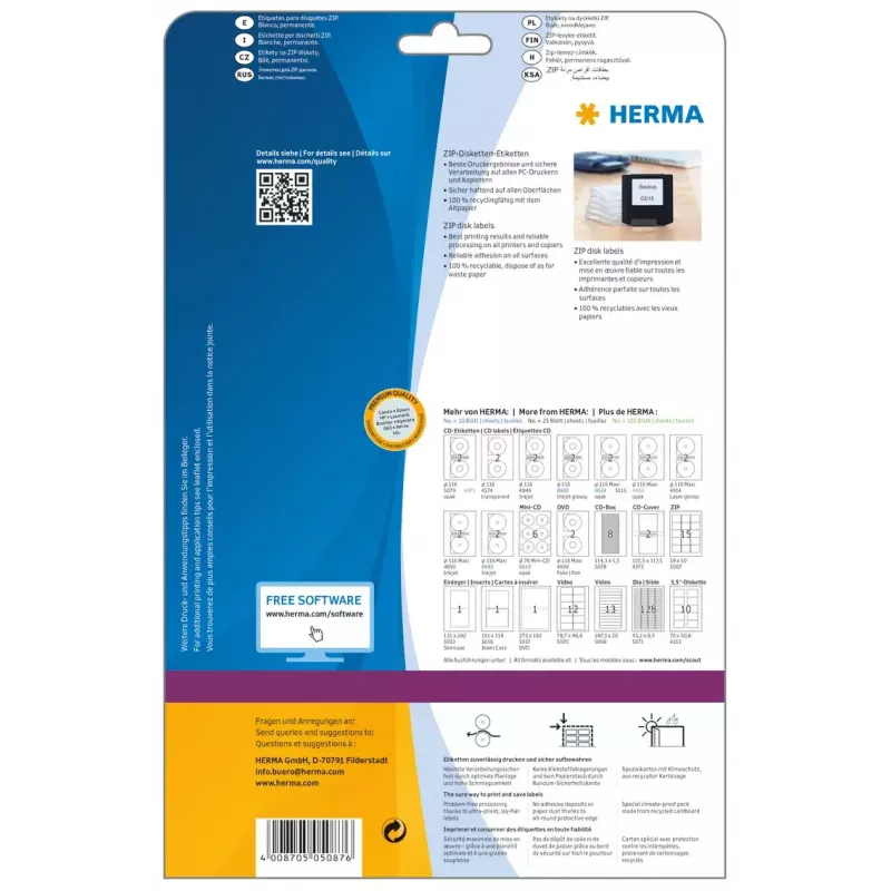 Etichette HERMA ZIP diskettes A4 59x50 mm carta bianca opaca 375 pz.