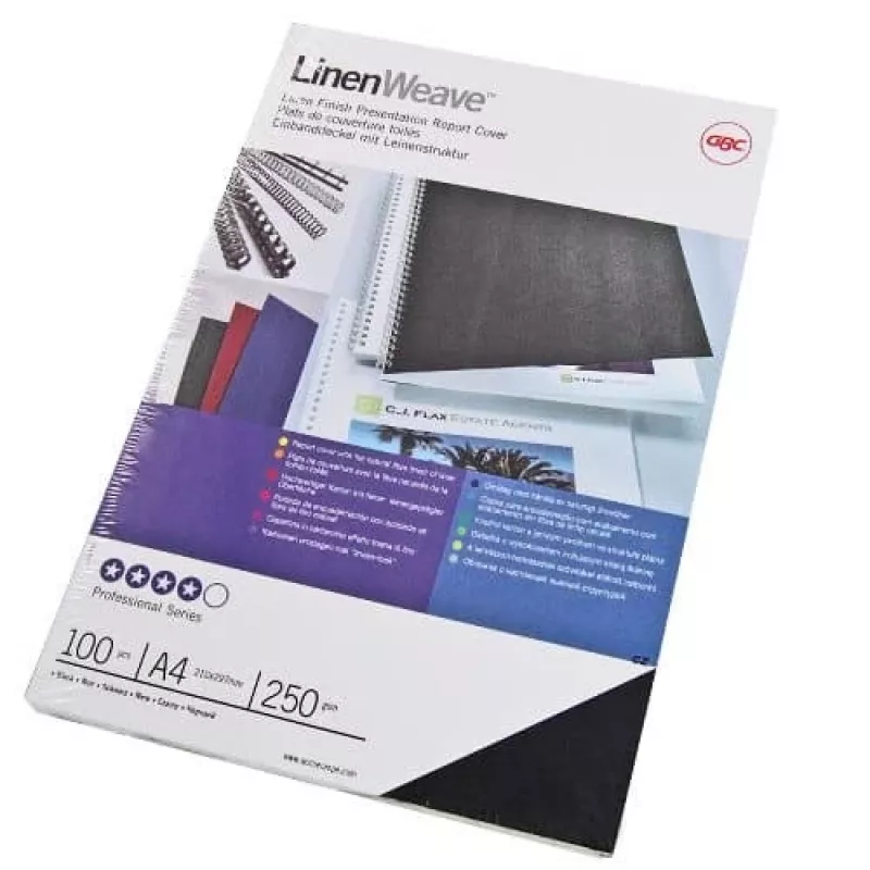 GBC LinenWeave CE050010 copertine per rilegatura, A4 (210 x 297 mm), 250 g/m², 100 pz., nere