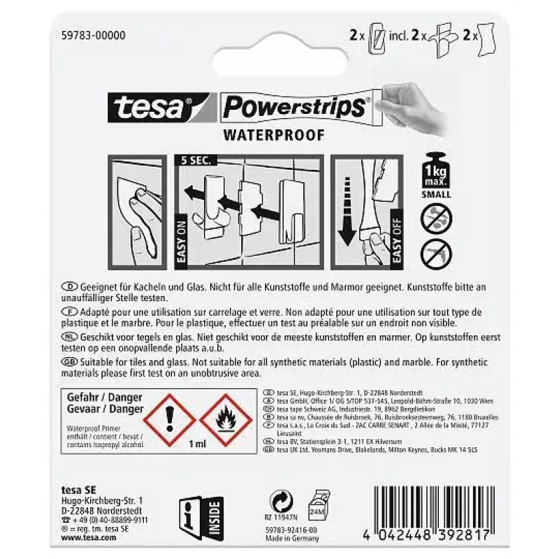 Gancio per asciugamani TESA 59783-00000 per interni bianco 2 pezzi
