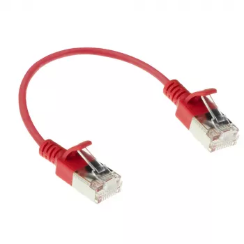 ACT rosso 0,15 m LSZH U/FTP CAT6A cavo patch slim per data center con protezione di blocco e connettori RJ45