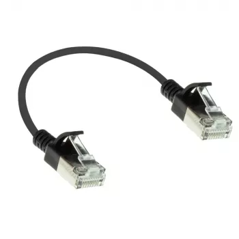ACT nero 0,15 metri LSZH U/FTP CAT6A cavo patch slim per data center senza linguetta di blocco con connettori RJ45