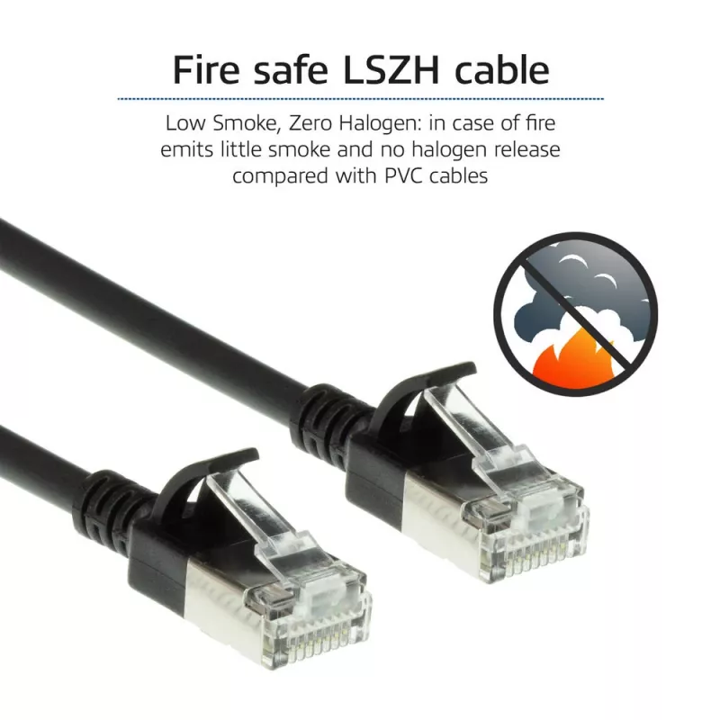 ACT nero 0,15 metri LSZH U/FTP CAT6A cavo patch slim per data center senza linguetta di blocco con connettori RJ45