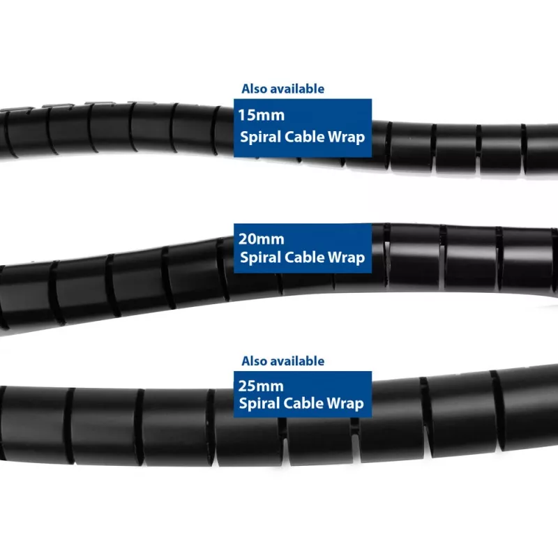 ACT guaina spirale per cavi 20 mm, lunghezza 30 metri, gestione cavi, nero, polivinilcloruro (PVC)
