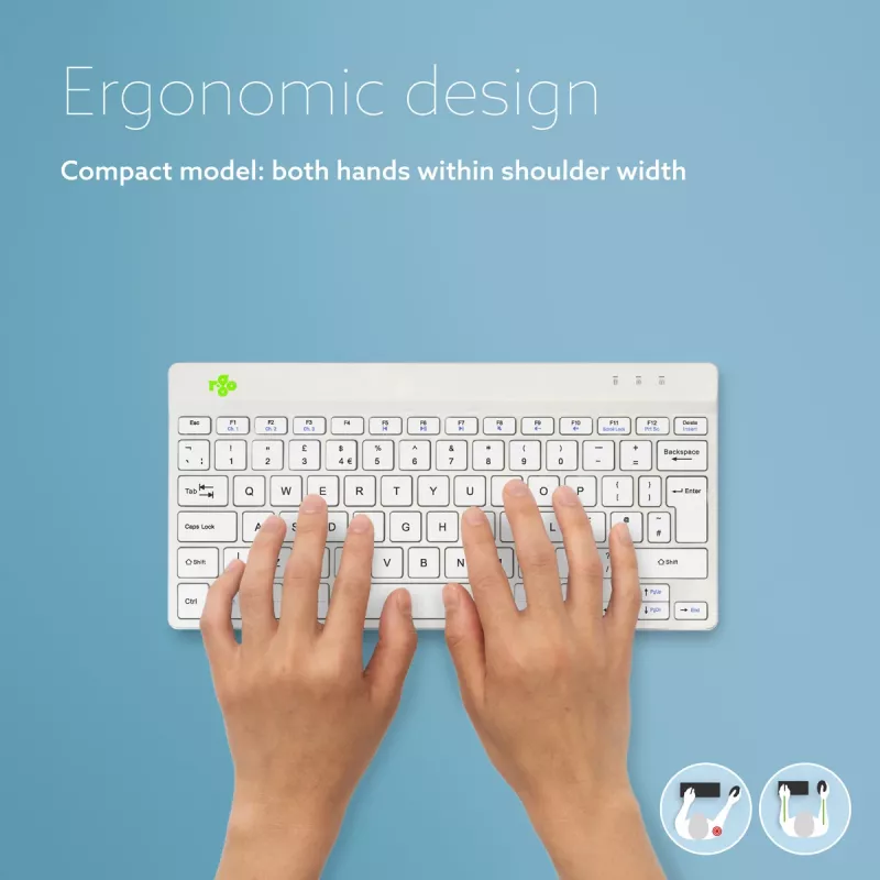 R-Go Tools Tastiera ergonomica R-Go Compact Break, tastiera compatta con software per pause, QWERTY (UK), Bluetooth, bianco
