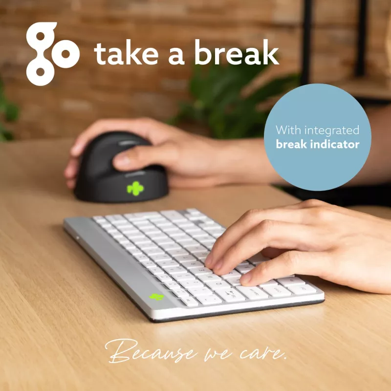 R-Go Tools Tastiera ergonomica R-Go Compact Break, tastiera compatta con software per pause, QWERTY (UK), Bluetooth, bianco