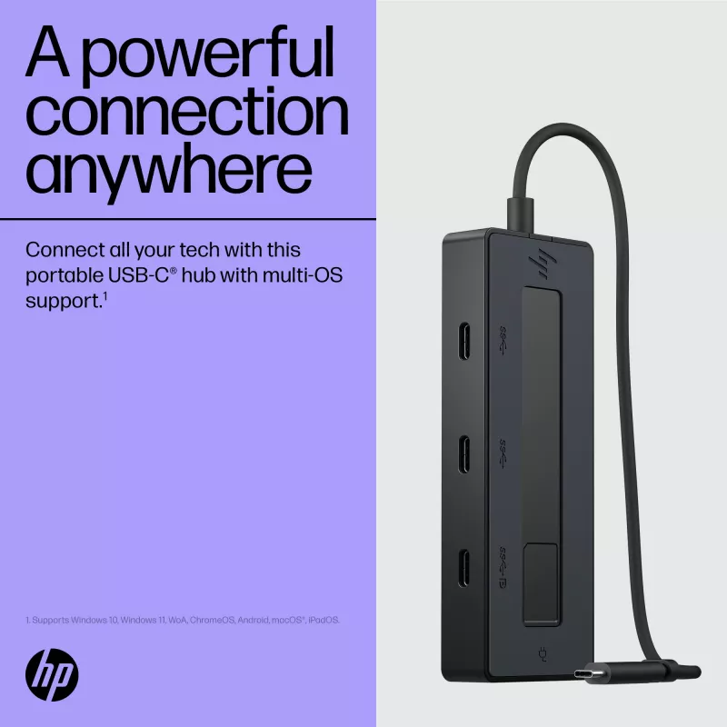 HP 4K USB-C Multiport Hub, USB Type-C, USB Type-C, 10000 Mbit/s, 3840 x 2160, nero, 65 W