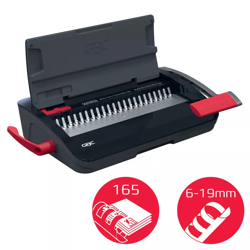 Rilegatrice manuale a pettine GBC CombBind® CB12, 165 fogli, nero, rosso