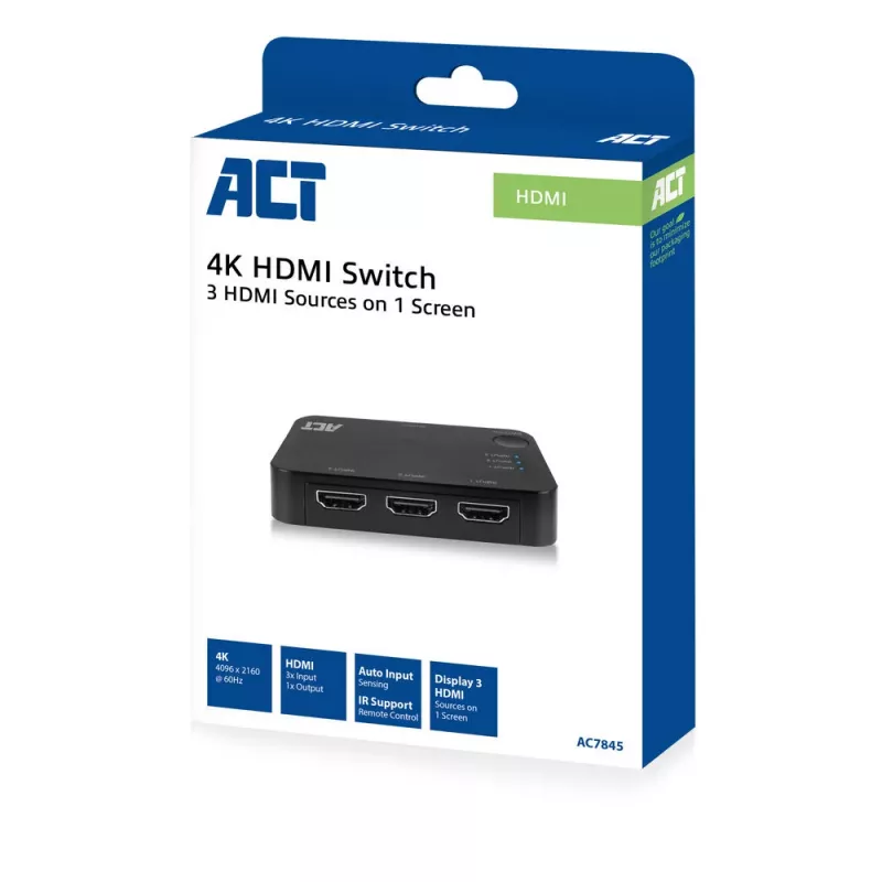 ACT switch HDMI 4K 3x1 nero 60Hz 1920x1080 3840x2160