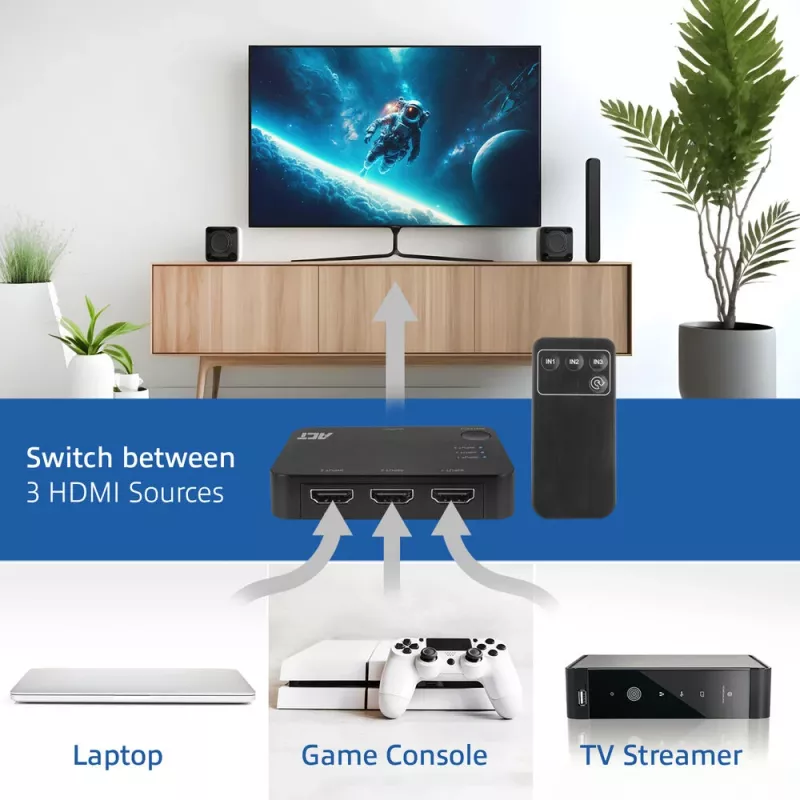 ACT switch HDMI 4K 3x1 nero 60Hz 1920x1080 3840x2160