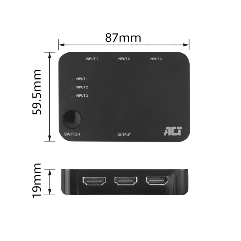 ACT switch HDMI 4K 3x1 nero 60Hz 1920x1080 3840x2160