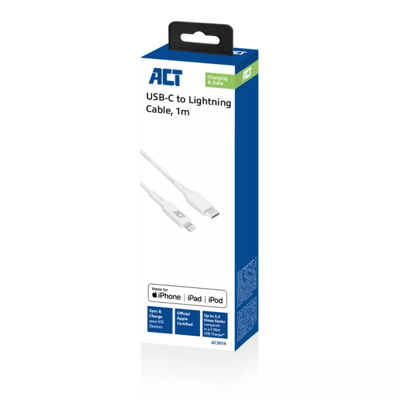 ACT cavo di ricarica/dati USB 2.0 connettore C – connettore Lightning 1 metro, certificato MFI