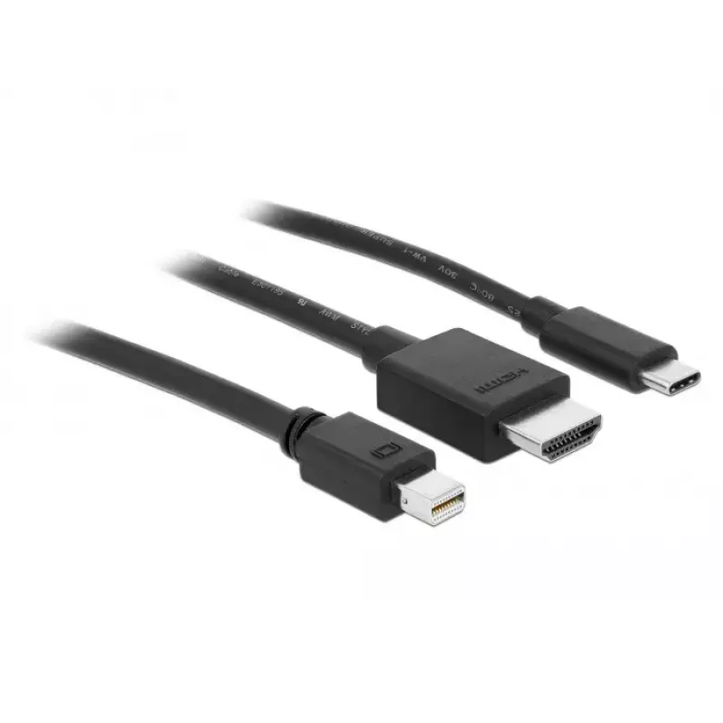 Adattatore per cavo video DeLOCK 85830 HDMI Type-A HDMI Mini DisplayPort USB Type-C nero