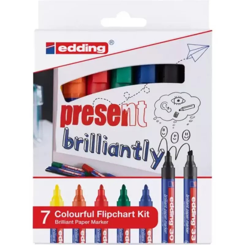 Pennarello indelebile Edding set flipchart colorato assortito 7 pezzi