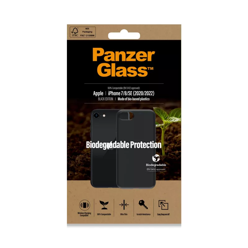 Cover PanzerGlass Biodegradable custodia iPhone 6 6s SE 2020 2022 7 8 nero