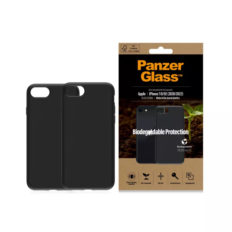 Cover PanzerGlass Biodegradable custodia iPhone 6 6s SE 2020 2022 7 8 nero