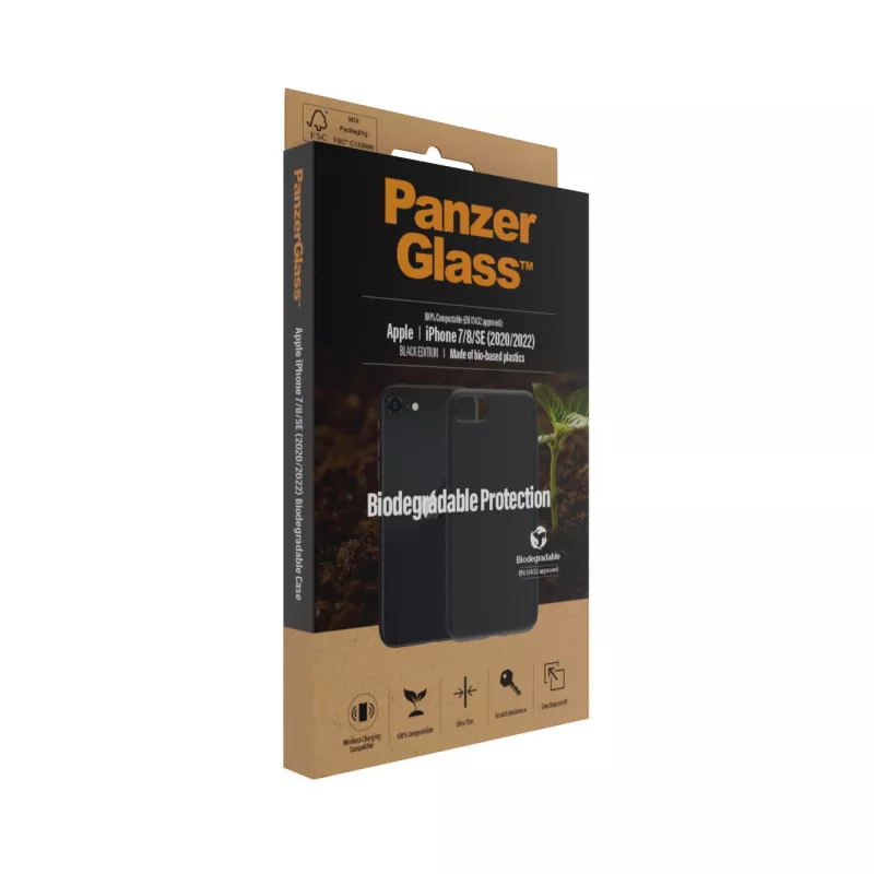 Cover PanzerGlass Biodegradable custodia iPhone 6 6s SE 2020 2022 7 8 nero