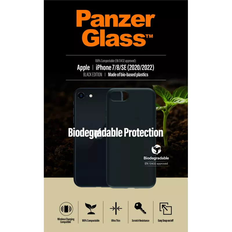 Cover PanzerGlass Biodegradable custodia iPhone 6 6s SE 2020 2022 7 8 nero