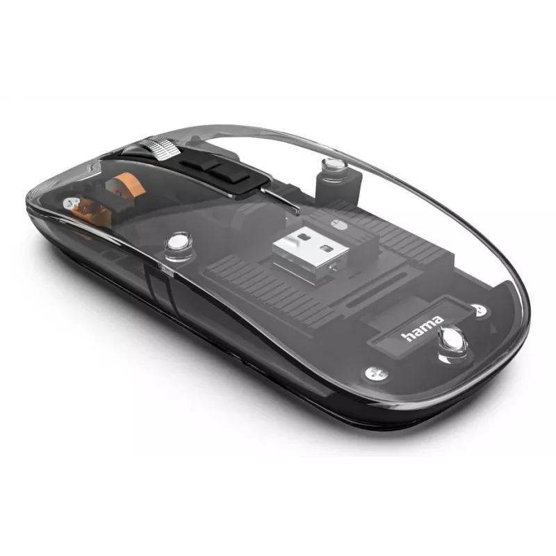 Hama WM-600 Multi-Device mouse, wireless RF + Bluetooth, piatto, 6 tasti, trasparente