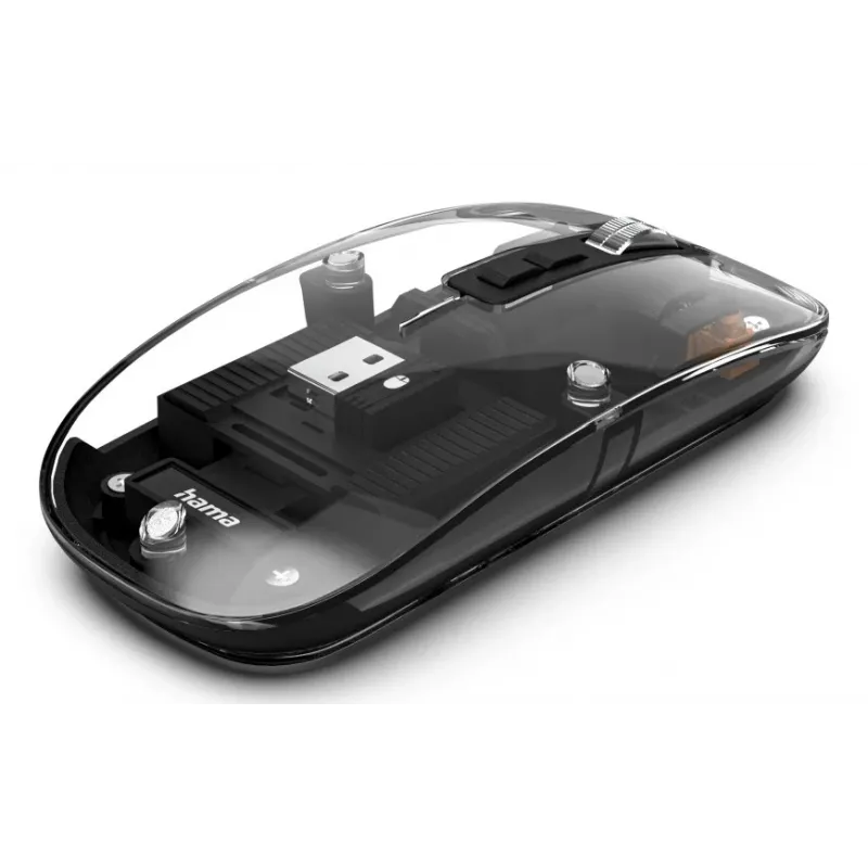 Hama WM-600 Multi-Device mouse, wireless RF + Bluetooth, piatto, 6 tasti, trasparente