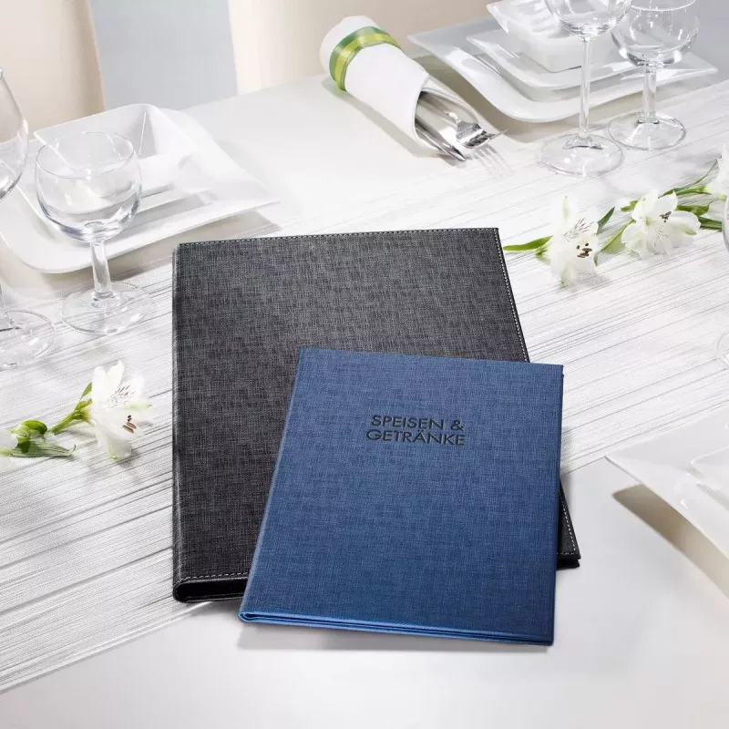 Sigel SM110 cartella menu A4, nera, plastica, con 2 buste doppie trasparenti