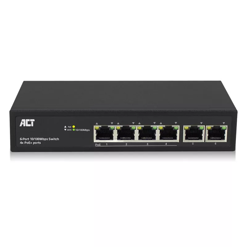 ACT switch di rete a 6 porte, 10/100 Mbit/s, 4x porte PoE+ (30 W)