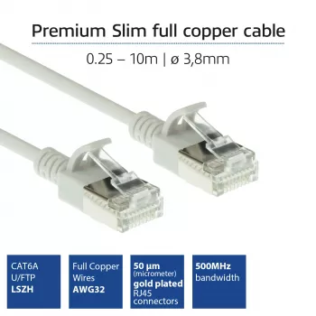 ACT grigio 0,5 metri LSZH U/FTP CAT6A patch cable slimline per data center senza linguette con connettori RJ45