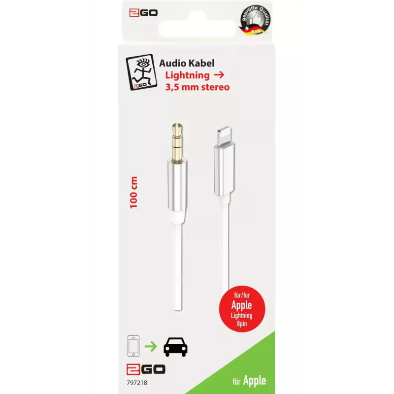 Cavo audio 2GO 797218 1 m 3,5 mm Lightning bianco
