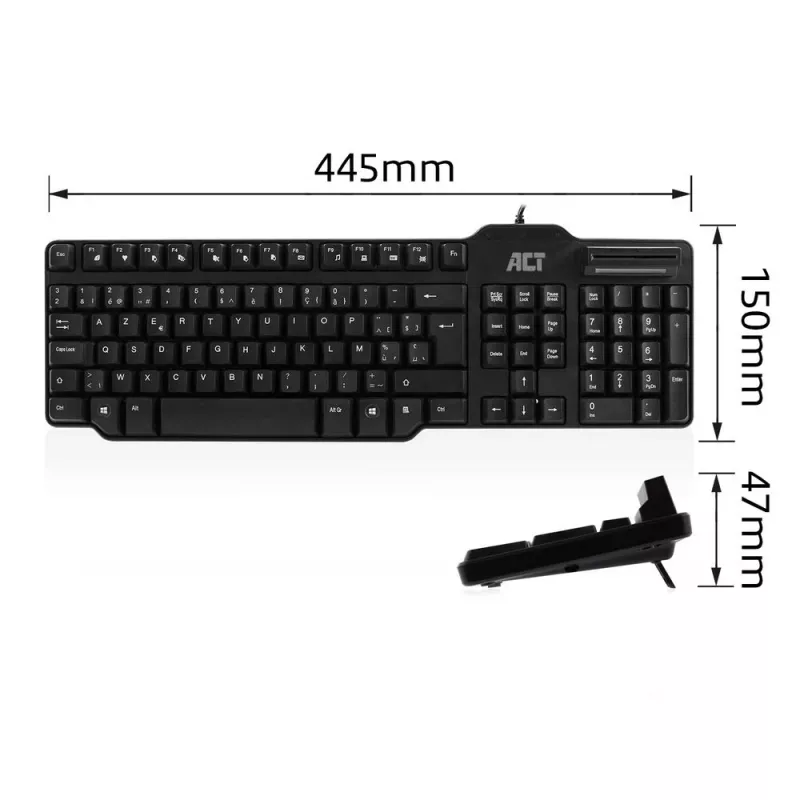 ACT tastiera con filo con lettore smartcard (layout Azerty/BE)