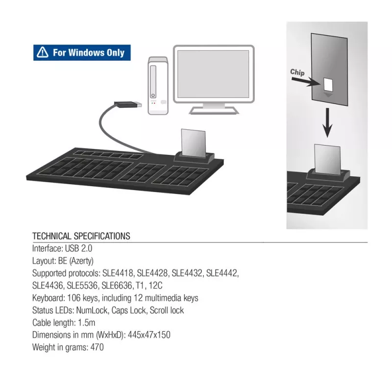 ACT tastiera con filo con lettore smartcard (layout Azerty/BE)
