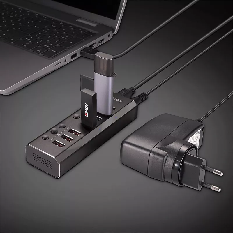 Lindy hub USB 3.0 4 porte con 3 porte Quick Charge 3.0