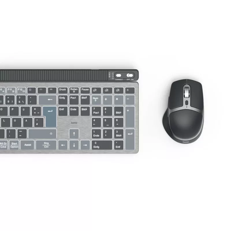 Hama WKM-750 set tastiera e mouse wireless multi-dispositivo, LED, QWERTZ, nero