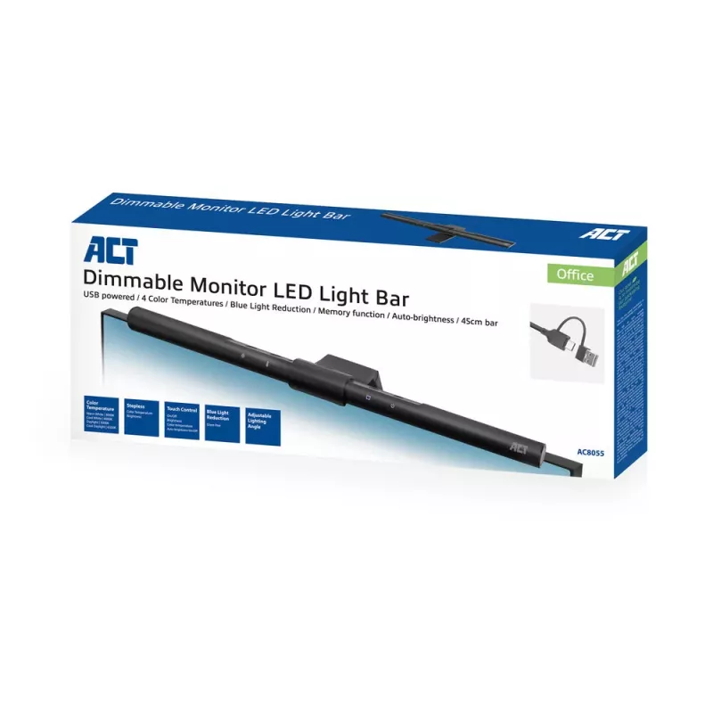 Barra luminosa LED per monitor ACT AC8055 — lampada da schermo dimmerabile alimentata via USB
