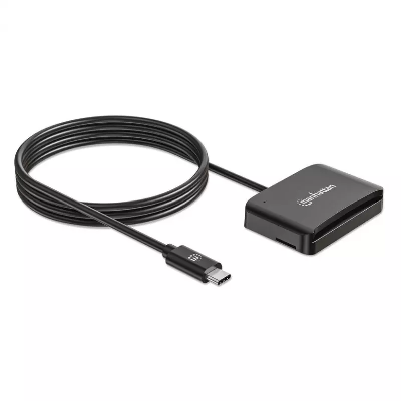 Manhattan lettore di smart card a contatto USB-C con slot MicroSD, connettore USB Type-C su interfaccia lettore a contatto e microSDXC, supporta Windows, macOS e Linux, legge SIM con adattatore, cavo 1 m, nero, tre anni di garanzia