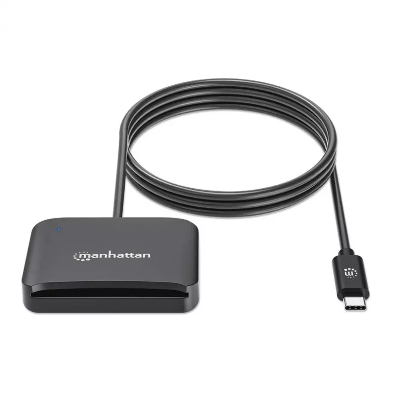Manhattan lettore di smart card a contatto USB-C con slot MicroSD, connettore USB Type-C su interfaccia lettore a contatto e microSDXC, supporta Windows, macOS e Linux, legge SIM con adattatore, cavo 1 m, nero, tre anni di garanzia