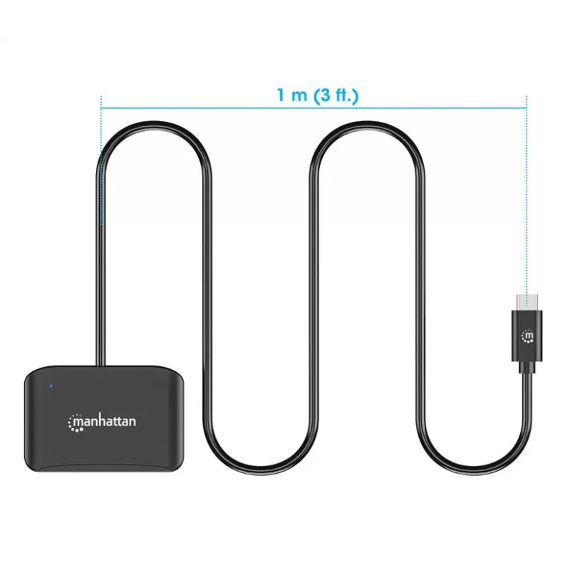 Manhattan lettore di smart card a contatto USB-C con slot MicroSD, connettore USB Type-C su interfaccia lettore a contatto e microSDXC, supporta Windows, macOS e Linux, legge SIM con adattatore, cavo 1 m, nero, tre anni di garanzia